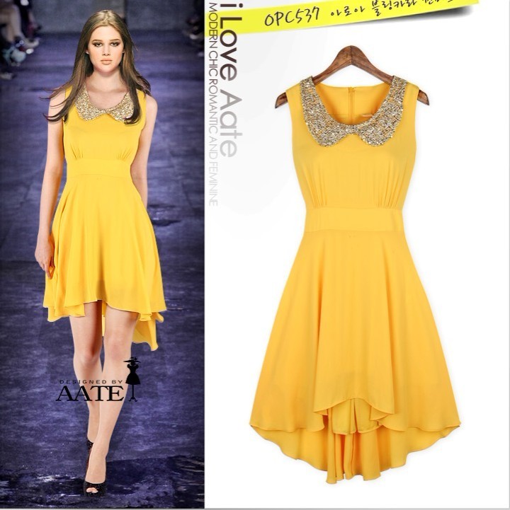 2012 fashion paillette peter pan collar low-high irregular slim formal dress one-piece dress