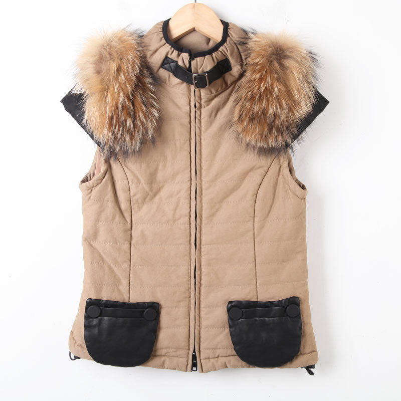 2012 fashion patchwork epaulette raccoon fur plus cotton casual vest outerwear plus size vest female autumn and winter