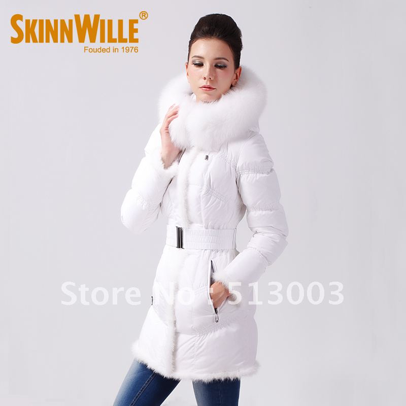 2012 fashion plus size down coat slim medium-long big white fox fur collar down coat female 71119