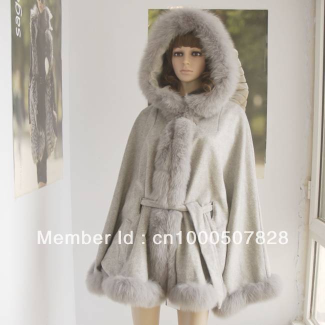 2012 fashion popular fox fur cashmere cape fur coat fur cashmere cape customize