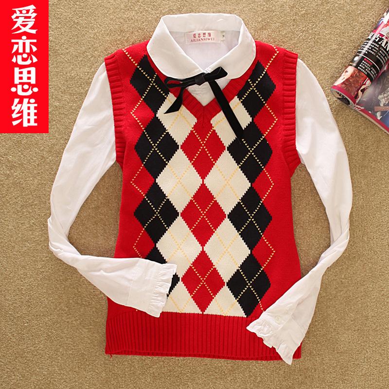 2012 fashion preppy style knitted plaid sweater vest m01