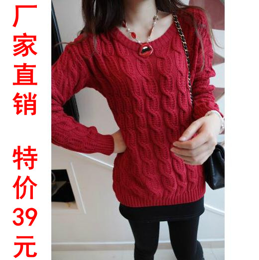 2012 fashion preppy style vintage knitting yarn thick yarn twisted patch pullover o-neck long-sleeve sweater female