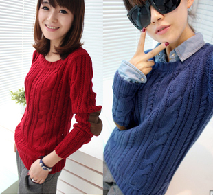 2012 fashion preppy style vintage knitting yarn thick yarn twisted patch pullover o-neck long-sleeve sweater female