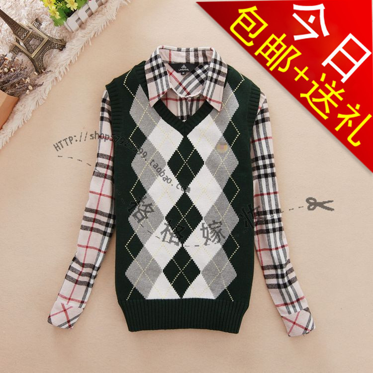 2012 fashion preppy style Women 100% cotton V-neck small sweater vest