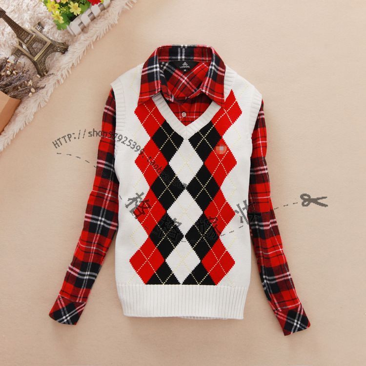 2012 fashion preppy style Women 100% cotton V-neck small sweater vest wool waistcoat outerwear