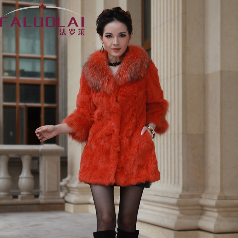 2012 fashion rabbit fur coat women slim three quarter sleeve raccoon fur belt