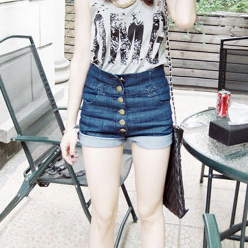 2012 fashion single breasted vintage slim high waist denim shorts water wash shorts