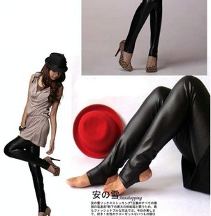 2012 fashion slim glossy faux leather matte step on the foot legging pants leather pants female