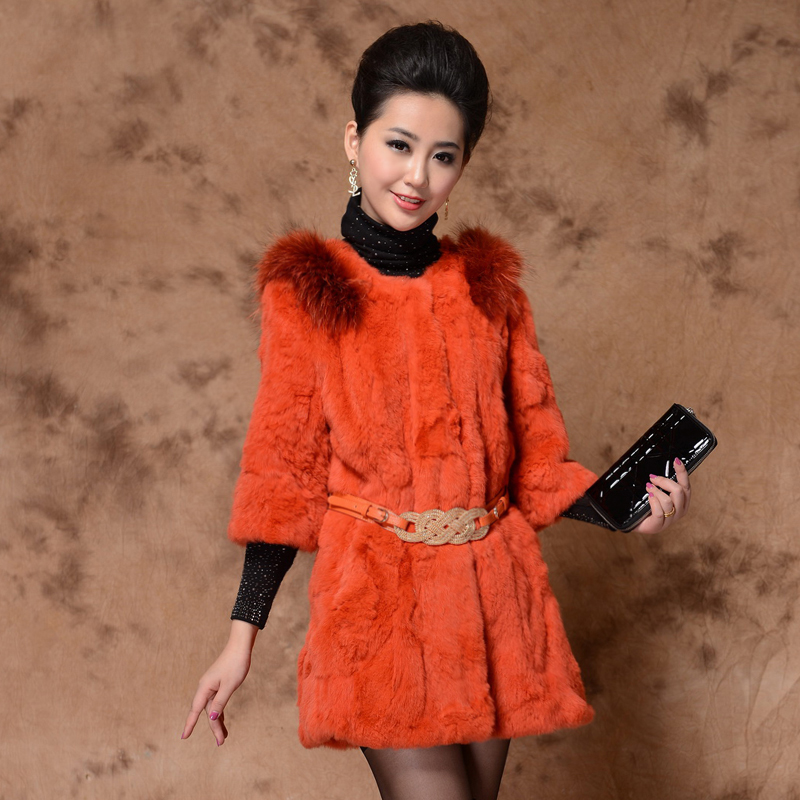 2012 fashion slim plus size o-neck three quarter sleeve rex rabbit hair fur ly1311