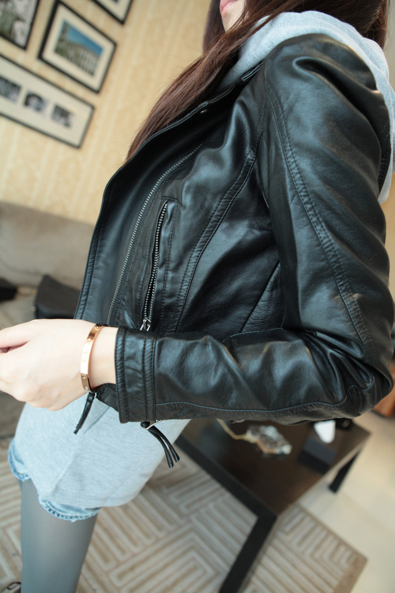 2012 fashion small leather motorcycle clothing women's PU design slim short jacket outerwear