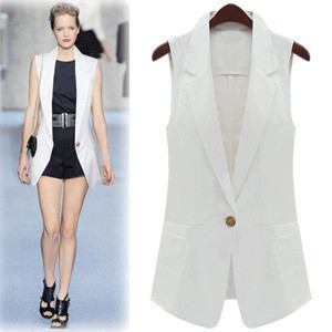 2012 fashion star elegant slim medium-long one button white vest