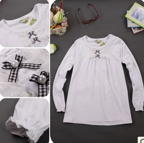 2012 fashion sweet plaid bow lace maternity long-sleeve T-shirt basic shirt maternity top