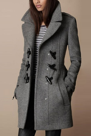 2012 fashion turn-down collar horn button medium-long fashion woolen trench