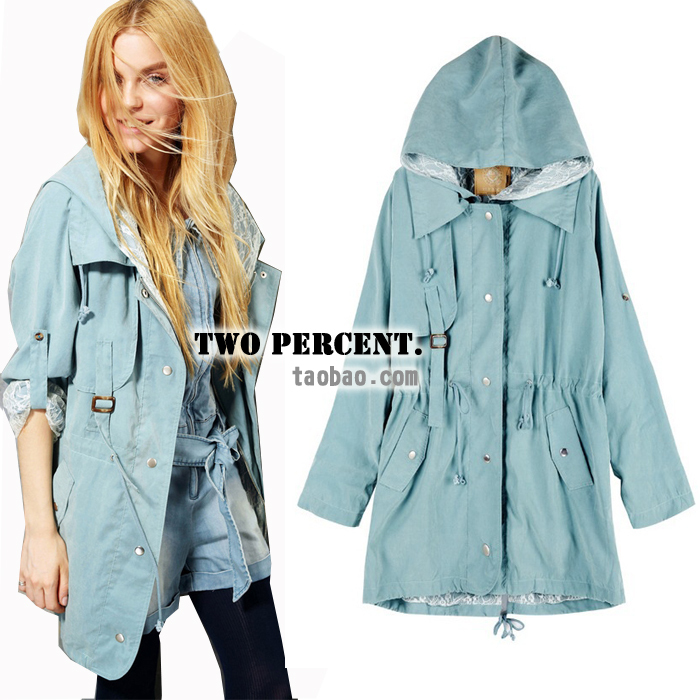 2012 fashion vintage cool sweet ice cream lace lining with a hood medium-long trench outerwear