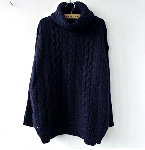 2012 fashion vintage twisted turtleneck pullover loose solid color sweater female a