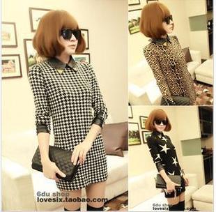 2012 fashion winter rivet fur collar slim all-match fancy houndstooth skull long design one-piece dress