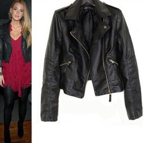 2012 fashion women jacket black biker jackets faux leather size S M L fashion zipper 2012 free shipping dropship