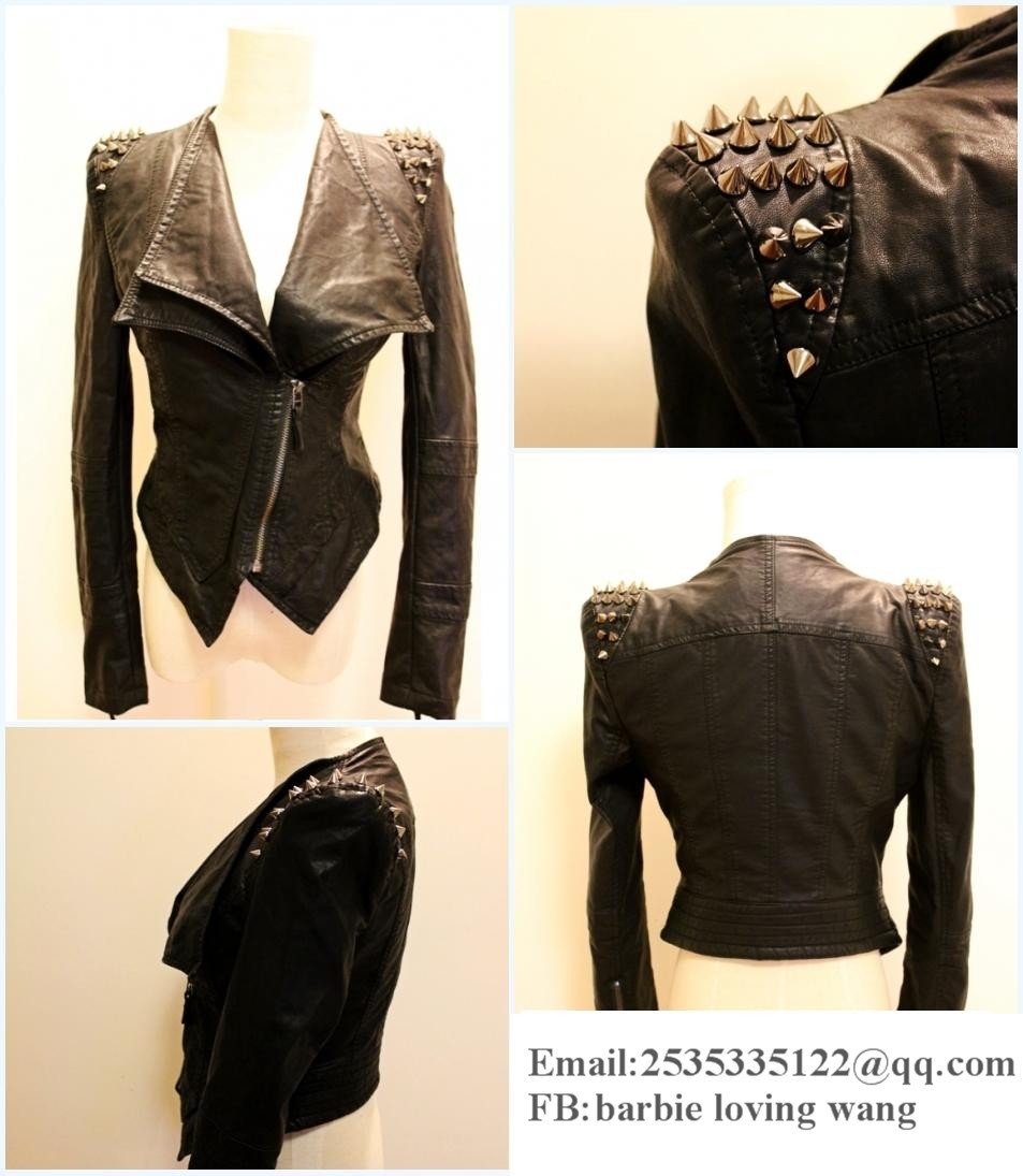 2012 Fashion  Women Rock Punk Rivets Studded PU Leather Motorcycle Moto Jacket Blazer spike Coat