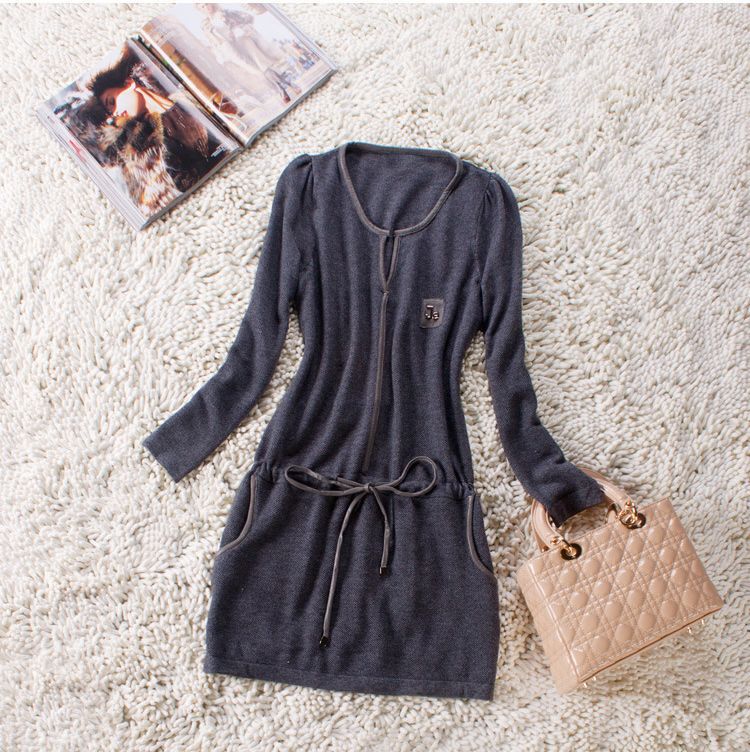 2012 fashion women's formal handmade exquisite genuine leather bag lacing wool one-piece dress