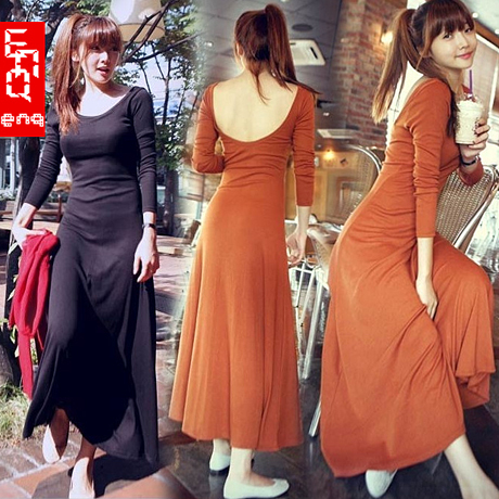 2012 fashion women's full dress women's casual o-neck slim long-sleeve cotton slim one-piece dress midguts