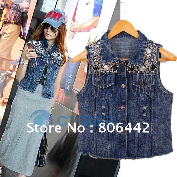 2012 Fashion Women's Jean Vest Fashion Style Lady Denim Sleeveless Jacket Free Shipping