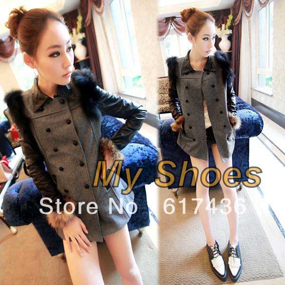 2012 Fashion Women's Long Sleeve Slim Fit Double Breasted Coat Jacket Outwear free shipping 8168