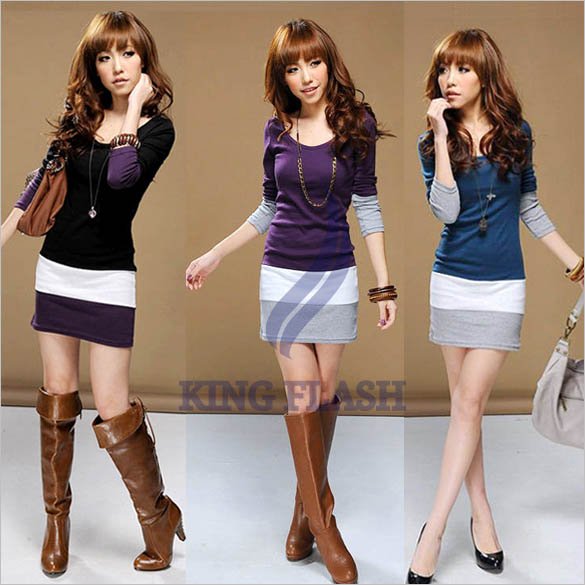 2012 fashion Women's Long Sleeve T-Shirts Ladies Top Wear Lady Clothes O-Neck Tops Blouse Mini Dress Free Shipping