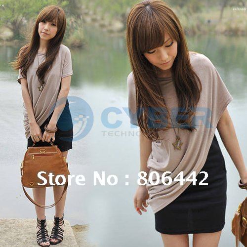 2012 Fashion Women's Short Batwing Sleeve T-Shirt Two-Piece Casual Cotton Blends Mini Dress Free Shipping