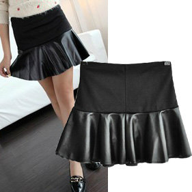 2012 fashion women's slim fashion high waist all-match leather mosaic ruffle short skirt leather skirt