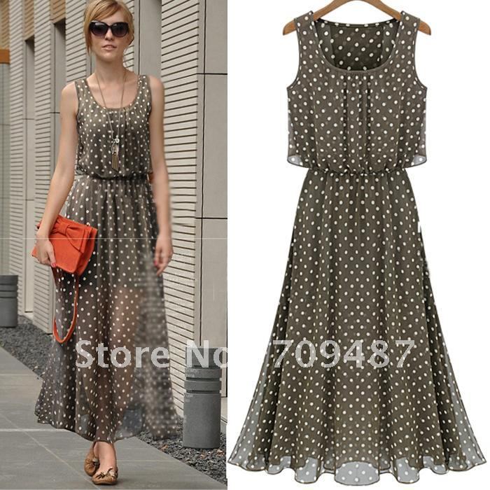 2012 fashion women's vintage polka dot strapless slim waist dot chiffon vest one-piece dress full dress