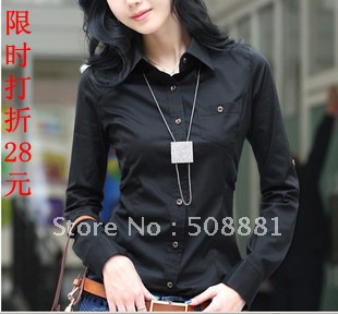 2012 fashion women tshirt spring women's slim causal autumn female shirt Women long-sleeve ol white/black/pink