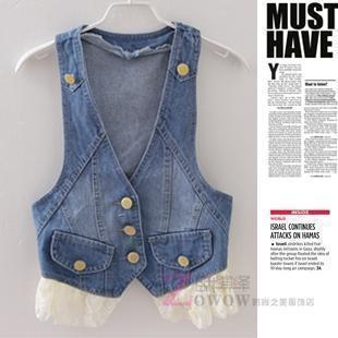 2012 fashion women vest sleeveless cardigan denim lace vest female vest outerwear female