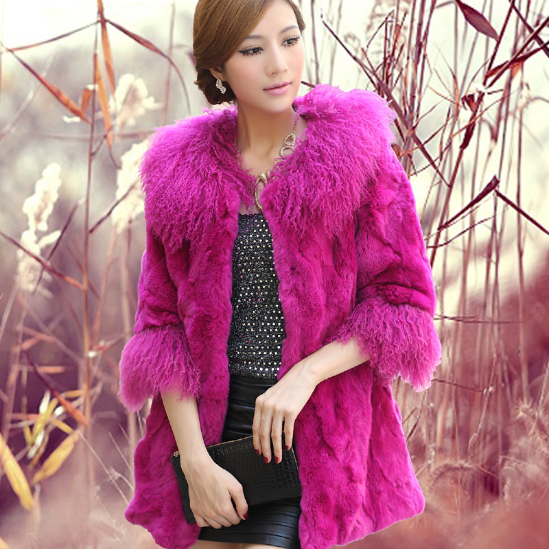 2012 fashion women wool collar,rose red/blue/white/black 4colors women rex rabbit fur coat,fue jacket