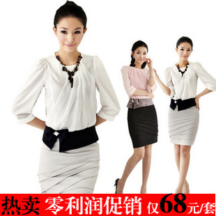 2012 fashion work wear set slim gentlewomen ol chiffon skirt summer work uniform