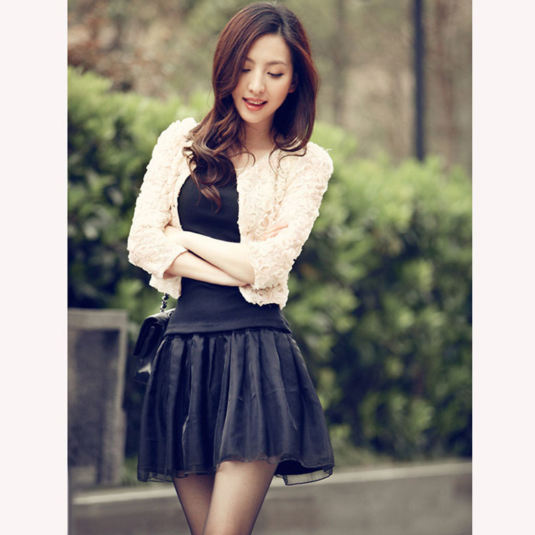 2012 fashionable casual women's coat three quarter sleeve short jacket autumn slim outerwear