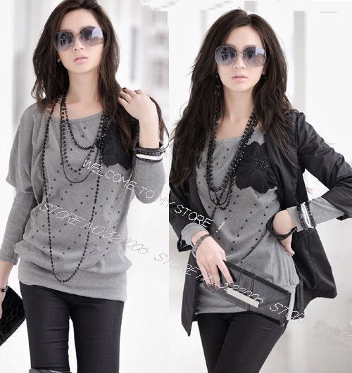 2012 fashionable  NEW Arival,flower dec  beading full sleeves sweater / spring autumn pullovers /warm/soft  MOQ2 FREE SHIIPPING