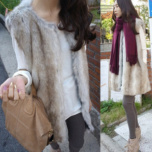 2012 faux fur coat fashion normic medium-long leather vest