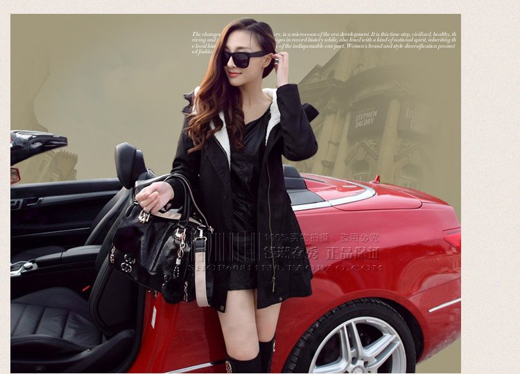 2012 Faux fur lining women's fur coats /winter warm long coat/ jacket/ Army green coat /wholesale Free Shipping