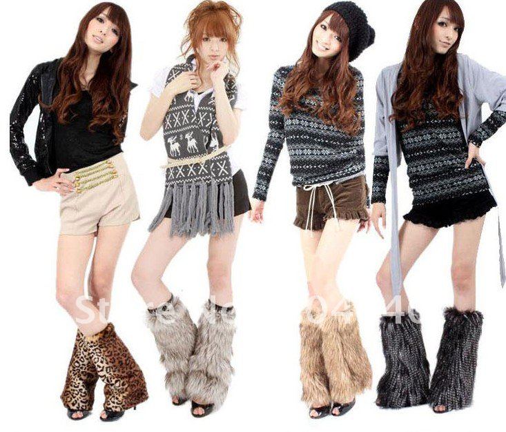 2012 FAUX FUR MUFF boot cover leg warmer kneecap 30cm long style mix colors