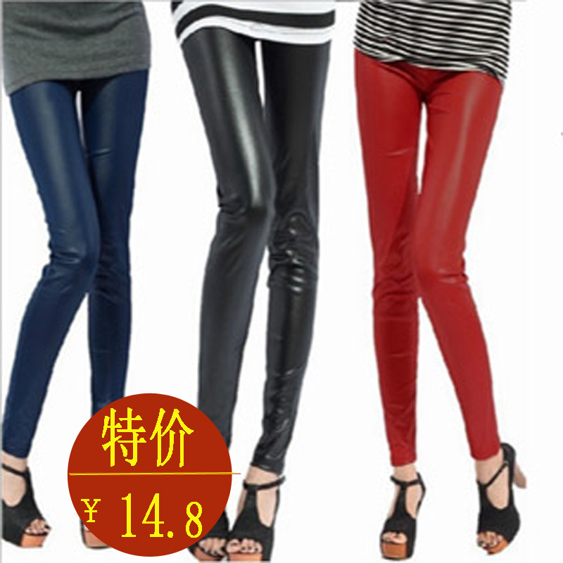 2012 faux leather pants tight leather pants personality women's plus size faux leather legging autumn and winter