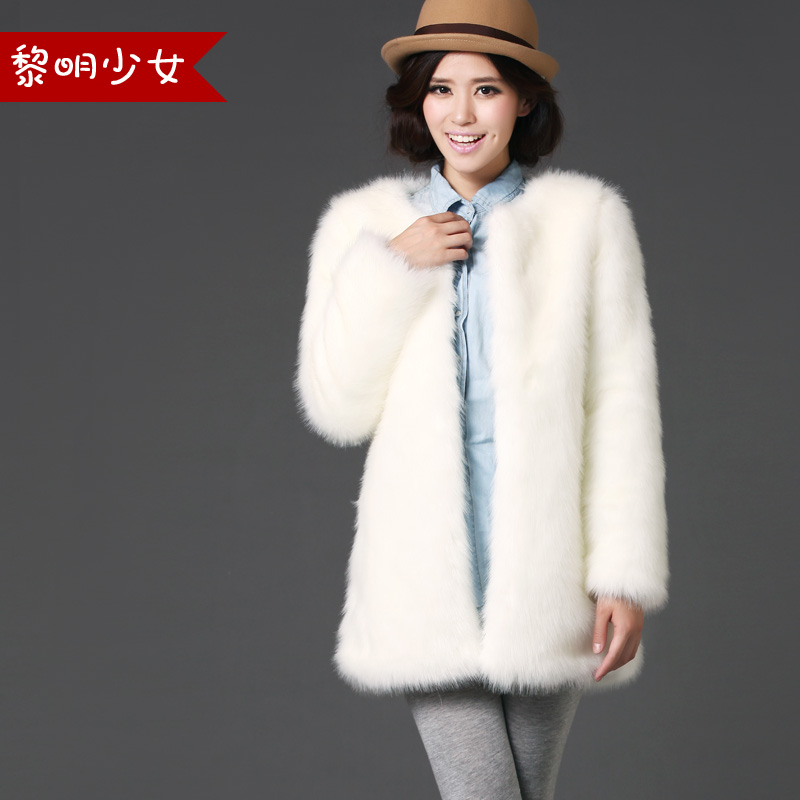 2012 faux medium-long outerwear fox fur plush outerwear overcoat plus size