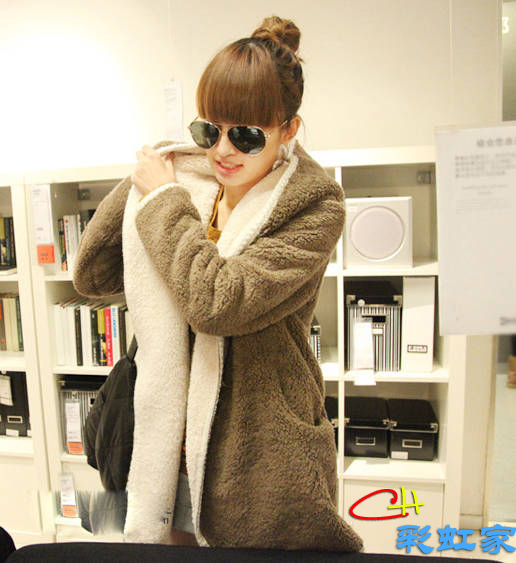 2012 faux medium-long thickening overcoat outerwear trend fleece outerwear