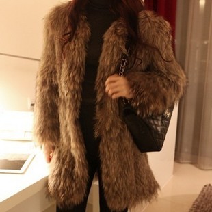 2012 faux outerwear medium-long luxury raccoon fur leather outerwear