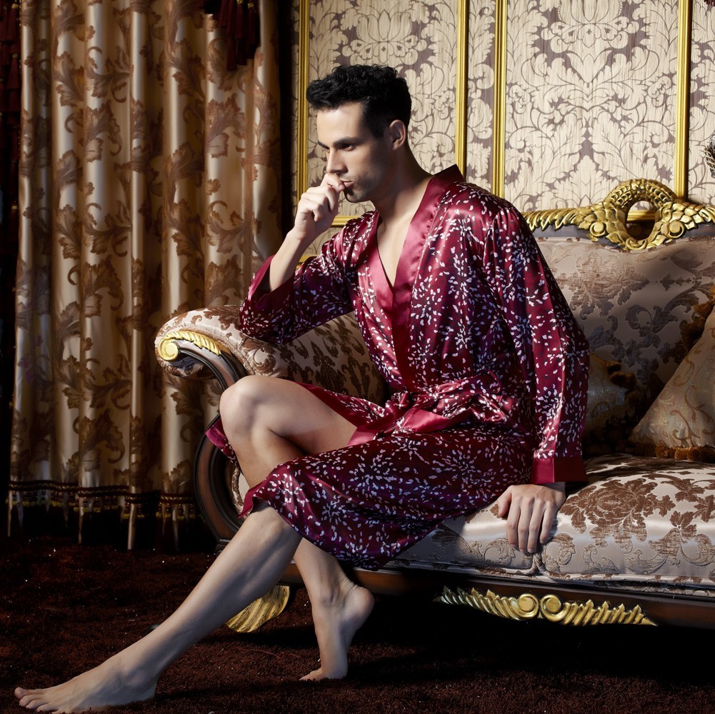 2012 faux silk sleepwear robe male sleepwear long-sleeve lounge set xxxl