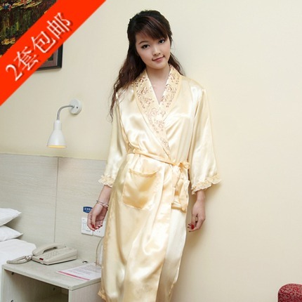 2012 faux silk spaghetti strap nightgown robe twinset female bathrobe female lounge sleep set