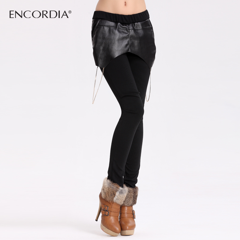 2012 faux two piece PU patchwork legging pencil pants casual pants culottes leather e3316