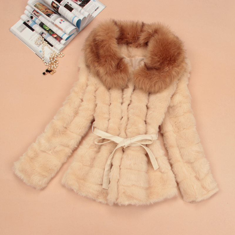 2012 faux wool outerwear medium-long fur collar belt