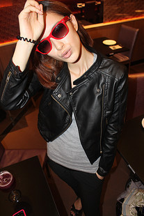 2012 female candy color motorcycle leather clothing short design slim jacket outerwear ,Free shiping