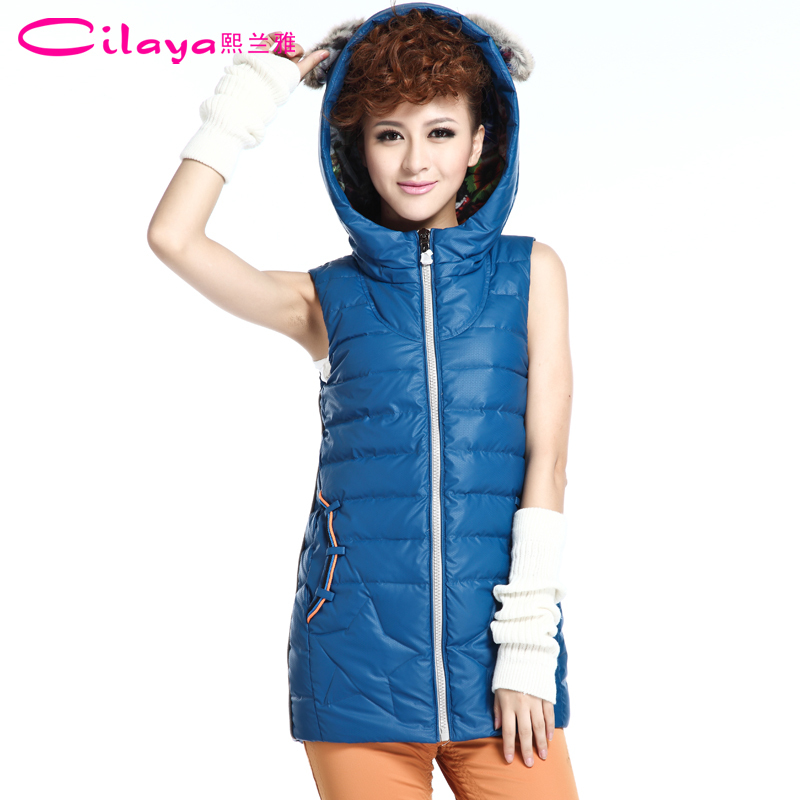 2012 female cat ears medium-long slim down coat vest c2005