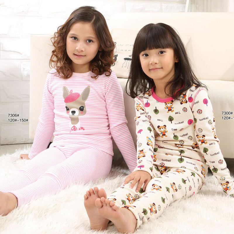 2012 female child gold cashmere thermal underwear 100% cotton sleepwear fashion home underwear set